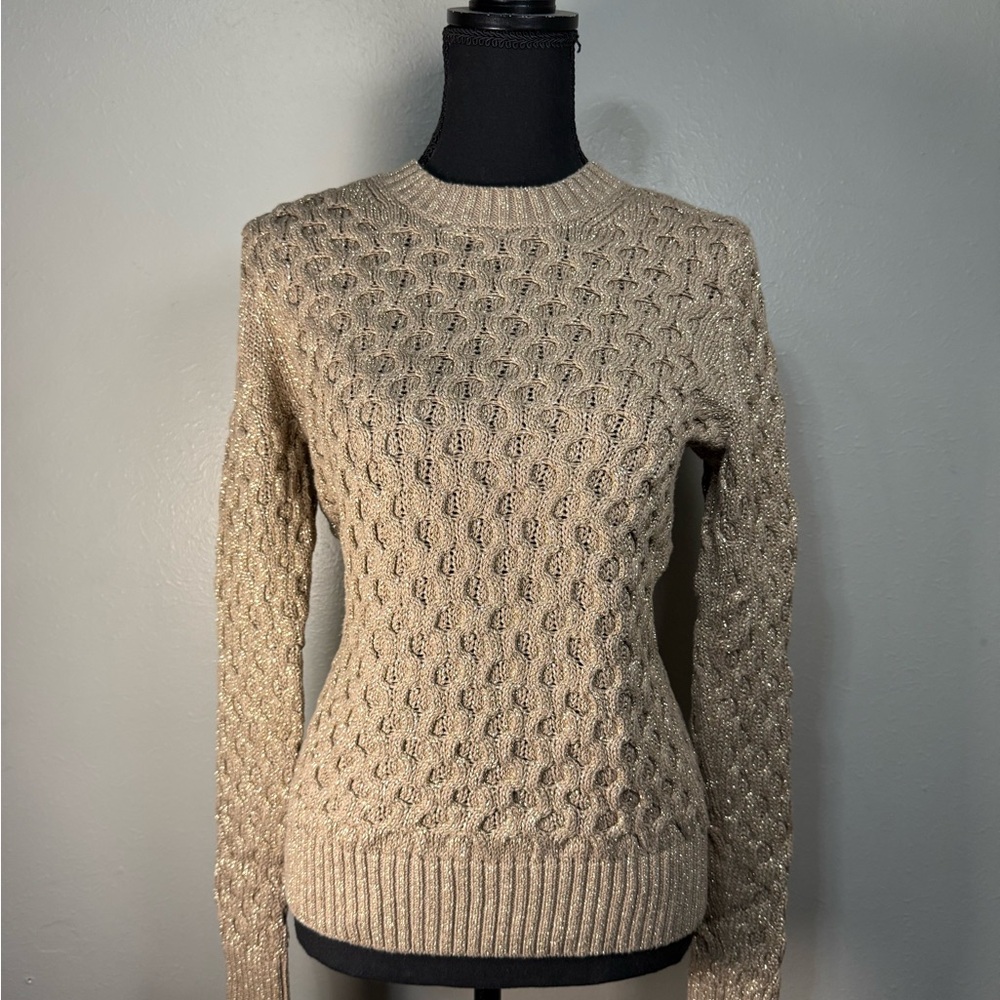 J. Crew Textured Sweater with Tan and Metallic Gold Knit